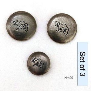 Set of 3 Vintage WALKING FOX Silver-Grey Round Brass Metal Buttons Shank 14.7mm
